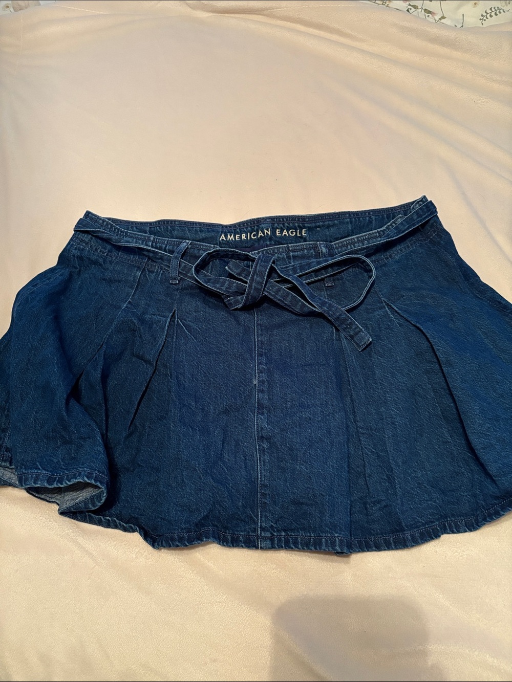 American Eagle Dark Wash Denim Mini Skort with Tie Waist